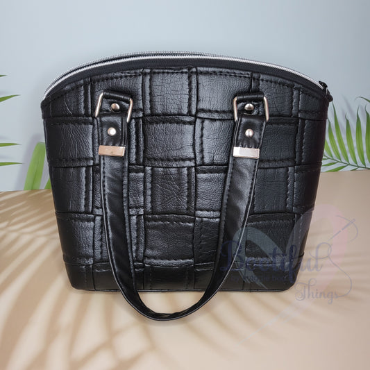 Faux Leather Black Weave Handbag